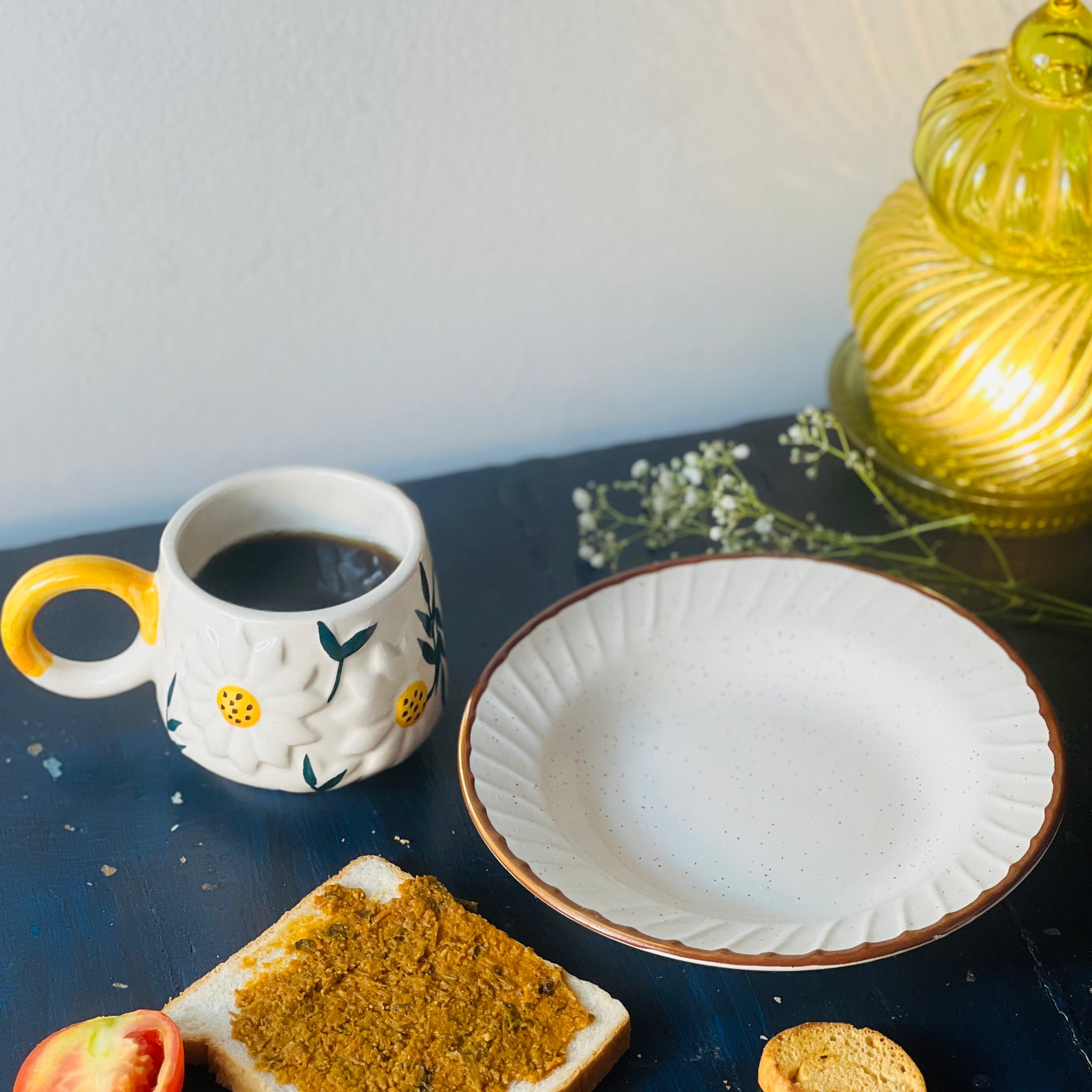 Sunflower Mug + Off-White Deep Plate Combo