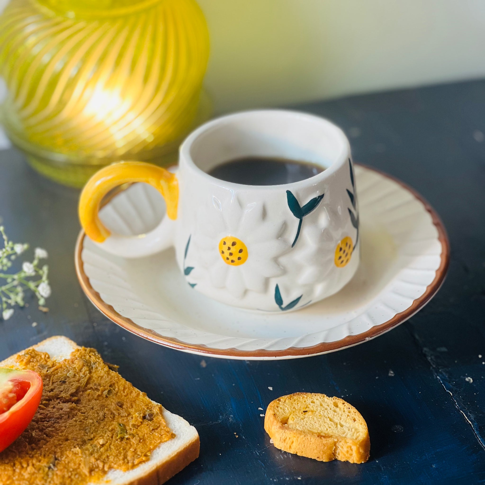 Sunflower Mug + Off-White Deep Plate Combo
