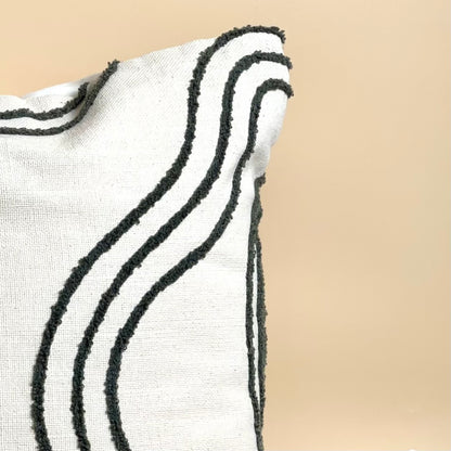 Modern Wave Embroidered Cushion Cover - Off white