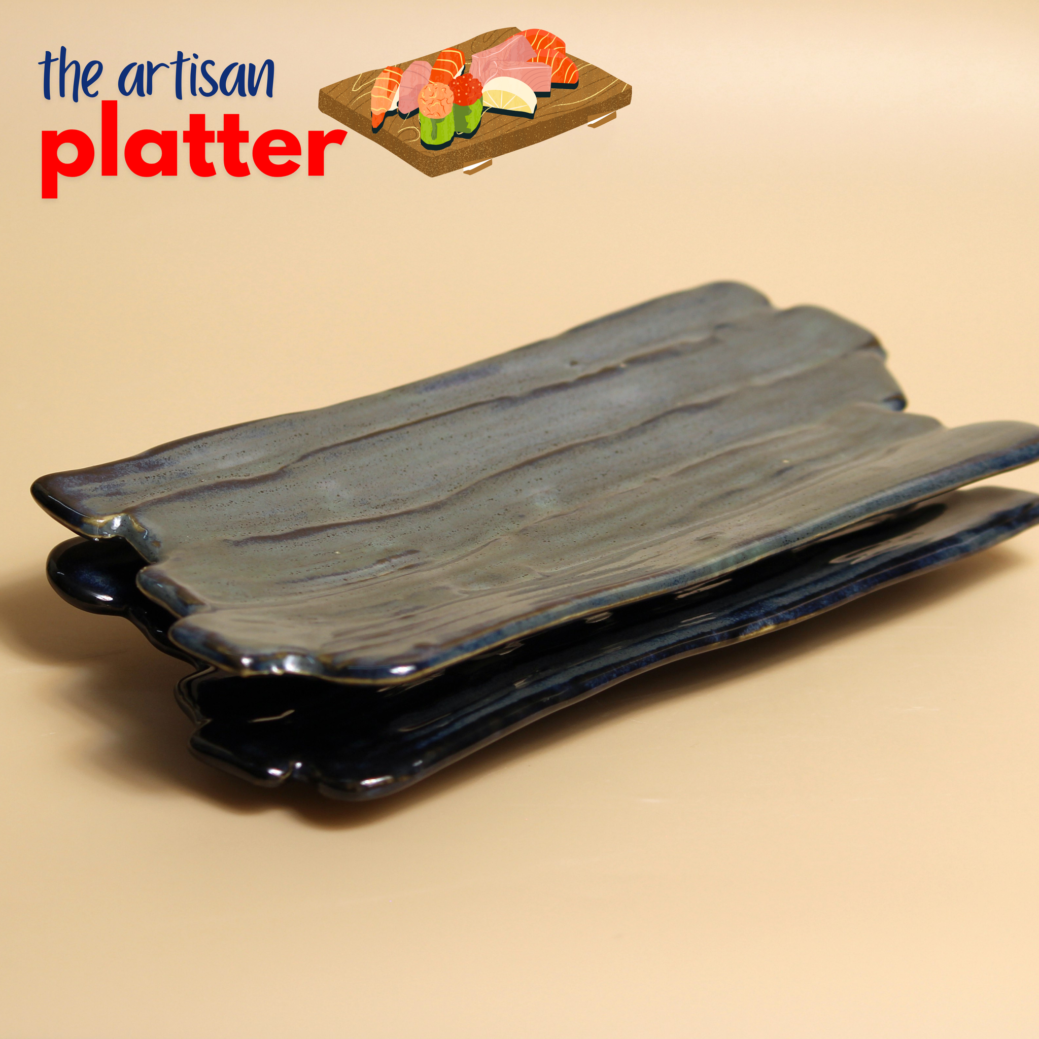 Artisan Platter Set- 2 Ceramic platters in Blue
