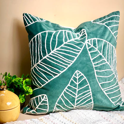 Emerald Leaf Whisper Cushion cover- Green