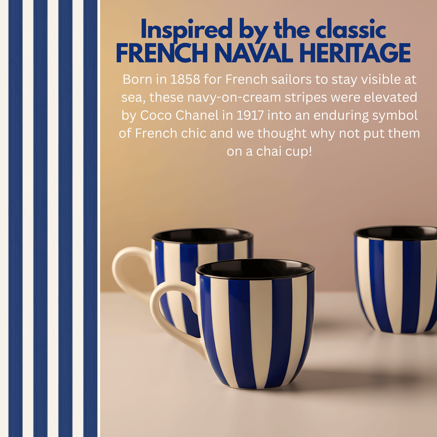 Chai Cups Set- French Navy stripes