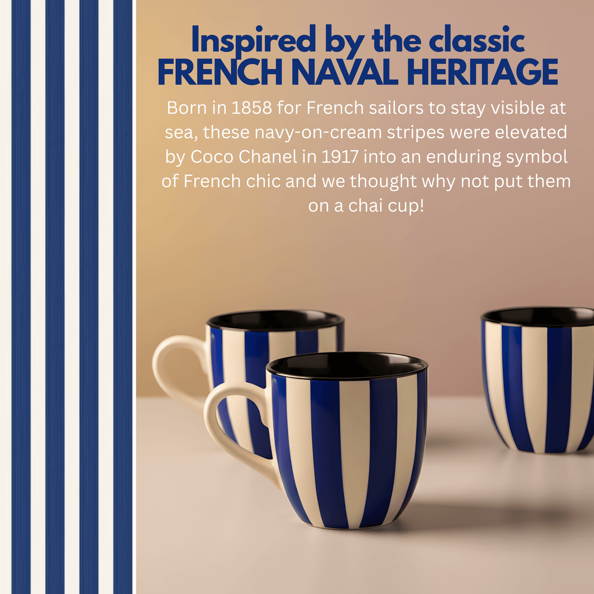 Chai Cups Set- French Navy stripes