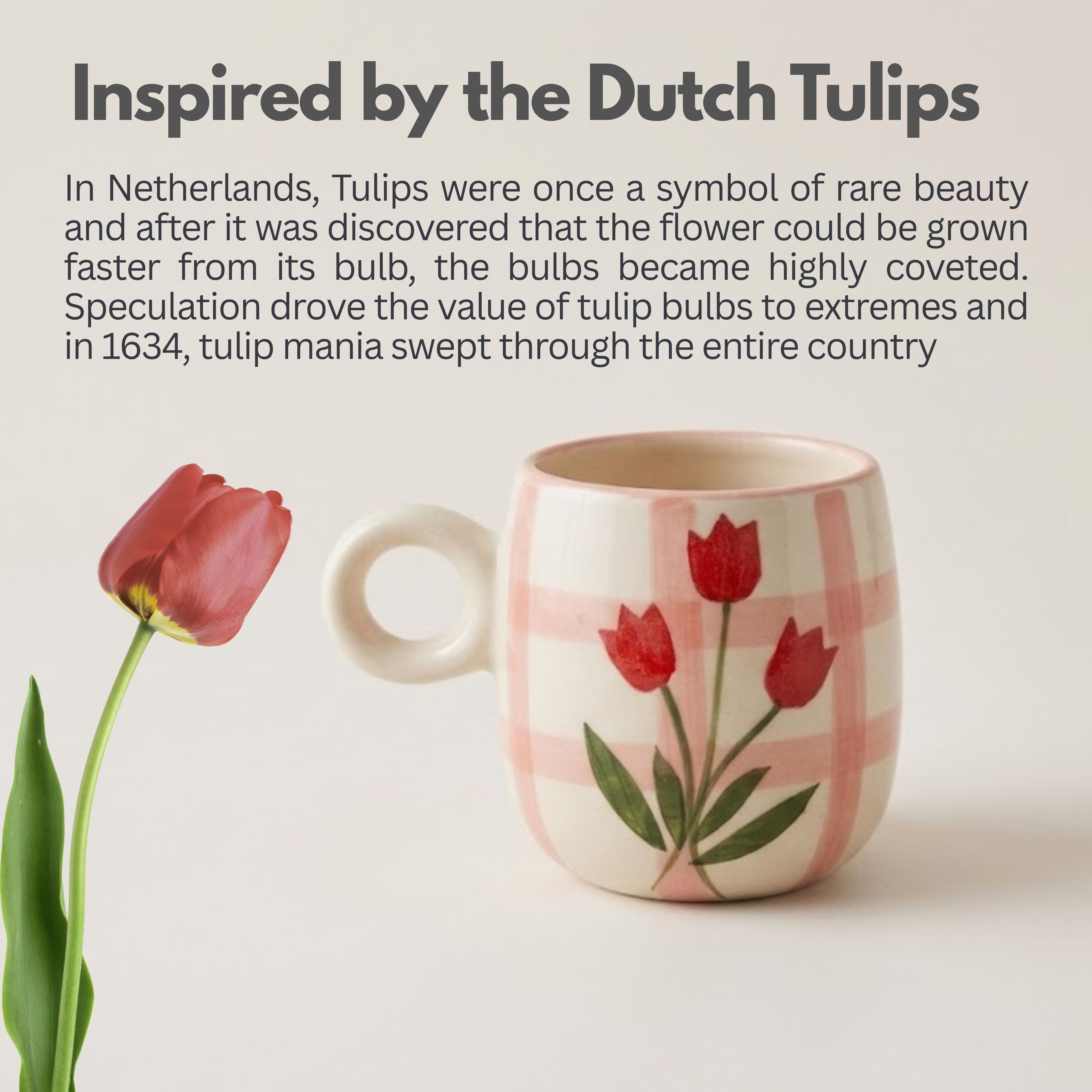 Tulips on check Mug- 280ml
