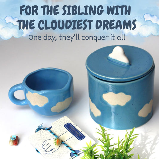 Cloudy Dreams Rakhi Gift Set- Cloud Mug & Organizer