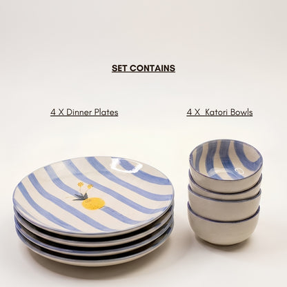 Apricot 8 Pcs Ceramic Dinner Set- Plates+ Bowls