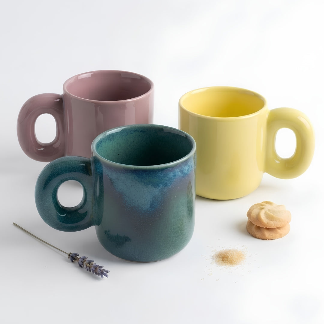 Chunky Mugs Set of 3 mugs- Multi color, 300ml