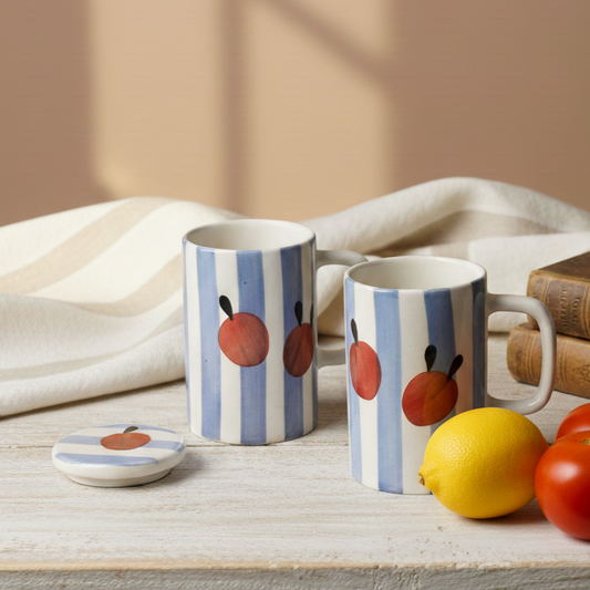 Mug with Lid- Blue Stripes