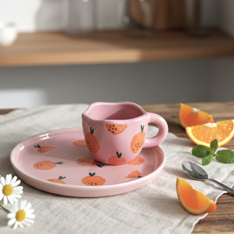 Breakfast Set - Fiesta Pink Plate+ Mug Set