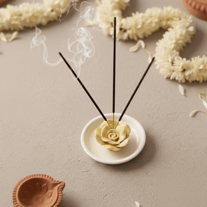 Incense stick holder-  Yellow, ceramic