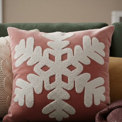 Snowflake Embroidered Velvet Cushion Cover- 16"X16"
