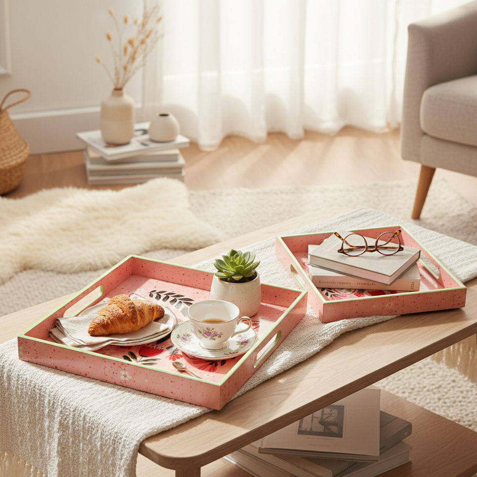 Coral Butterfly Serving Tray- Set of 2 Trays