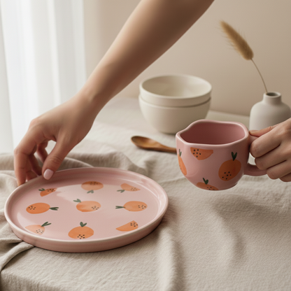 Breakfast Set - Fiesta Pink Plate+ Mug Set