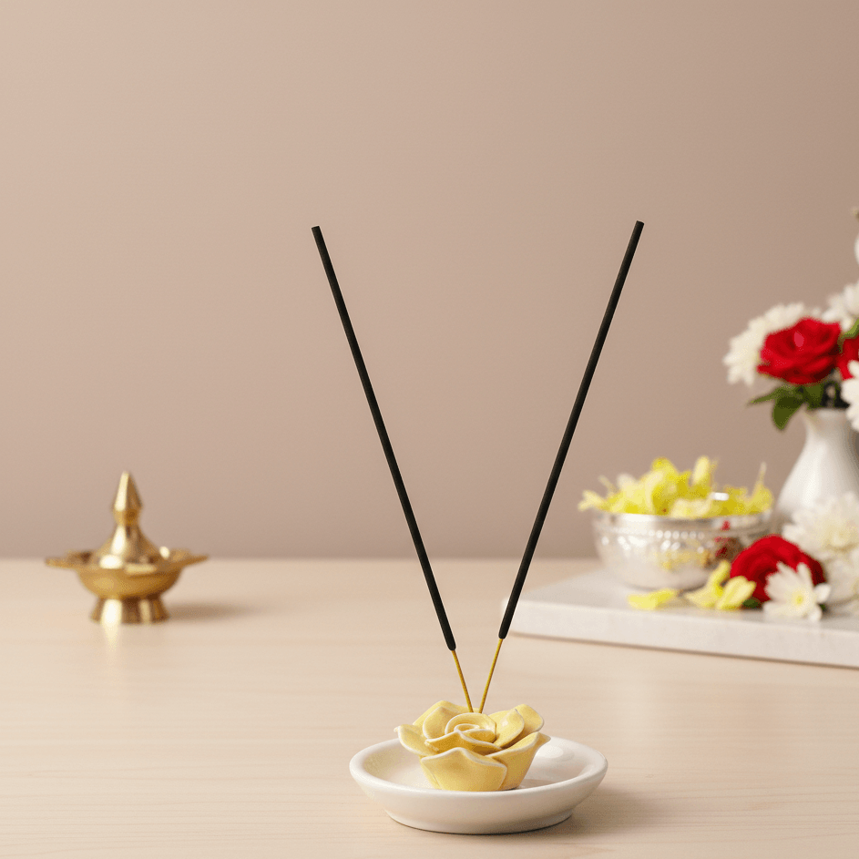 Incense stick holder-  Yellow, ceramic