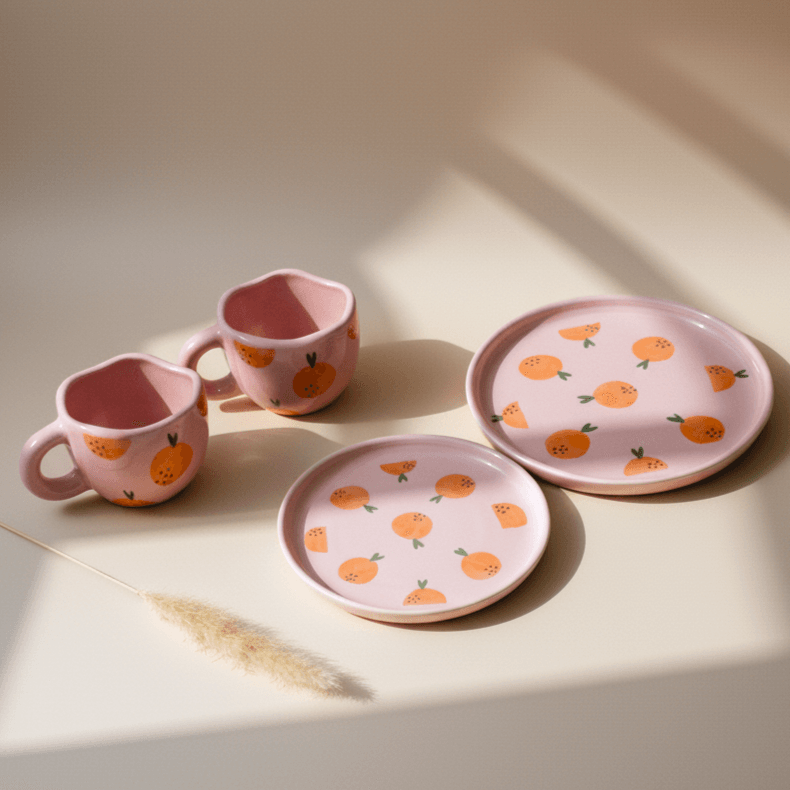 Breakfast Set - Fiesta Pink Plate+ Mug Set