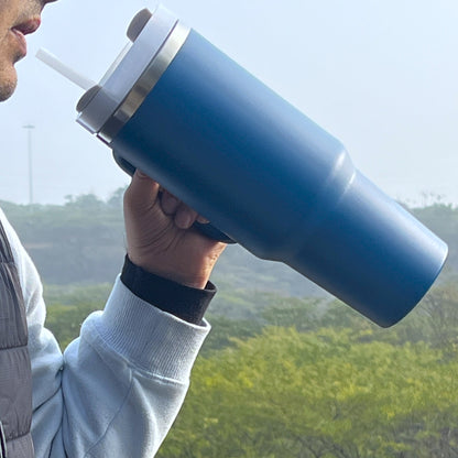 Tumbler with Handle, Straw & Lid I Leakproof Tumbler I Hot and Cold - Blue