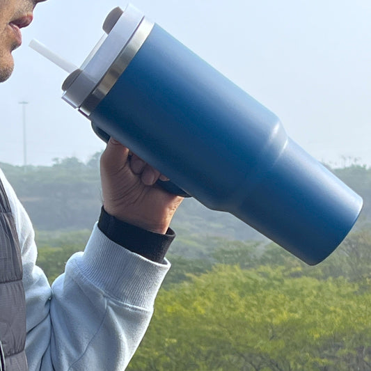 Tumbler with Handle, Straw & Lid I Leakproof Tumbler I Hot and Cold - Blue