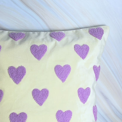 All Hearts Embroidered Cushion Cover- Off white, Embroidered