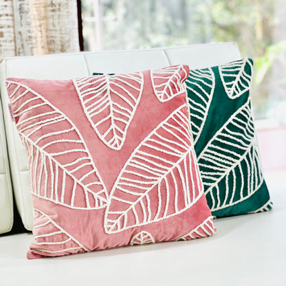 Pink Leaf Whisper, Embroidered Cushion Cover (16*16)