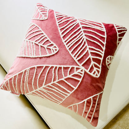 Pink Leaf Whisper, Embroidered Cushion Cover (16*16)