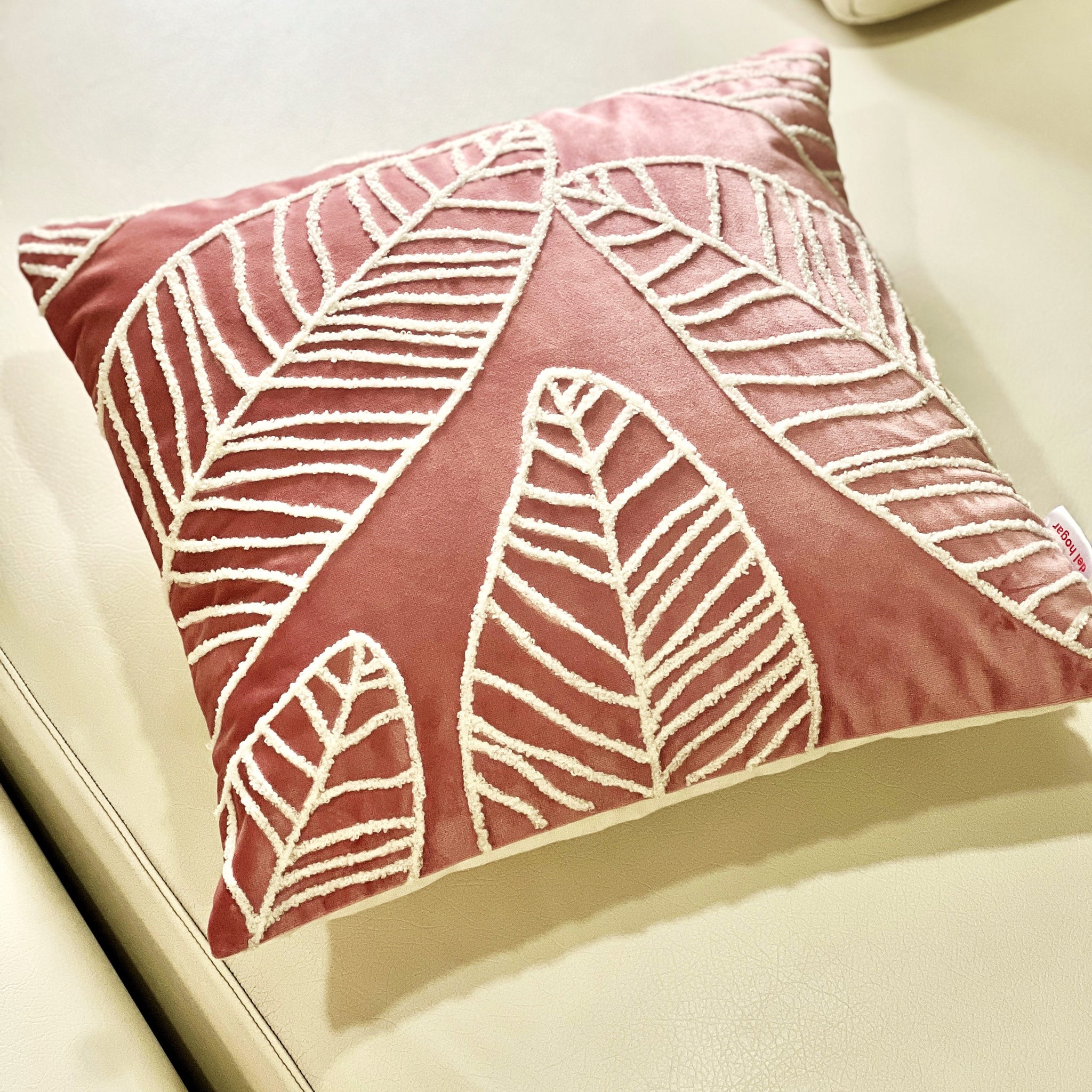 Pink Leaf Whisper, Embroidered Cushion Cover (16*16)