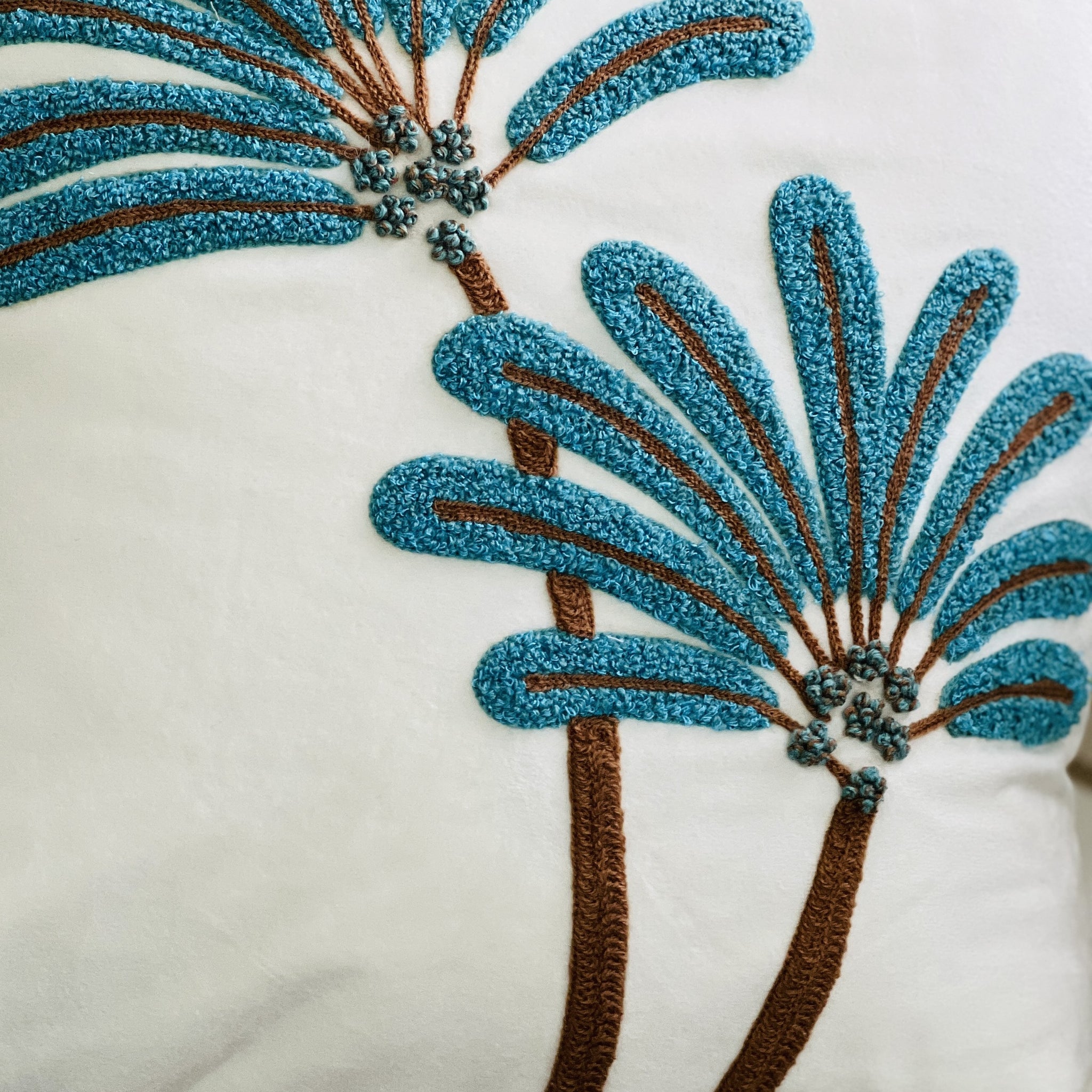 Coastal Embroidered Cushion Cover - Off white, Turquoise