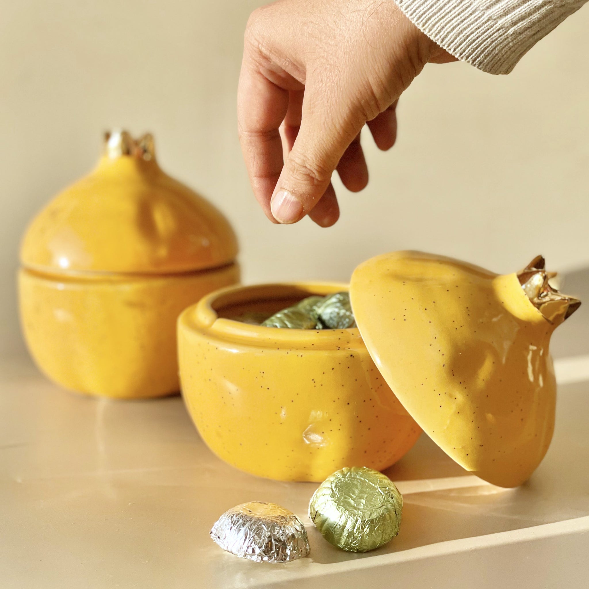 Pomegranate Ceramic Jars set of 2 - Small storage