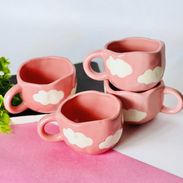 Pink Cloud Ceramic Mugs Set of 4 – Dreamy Cloud Mugs | del hogar