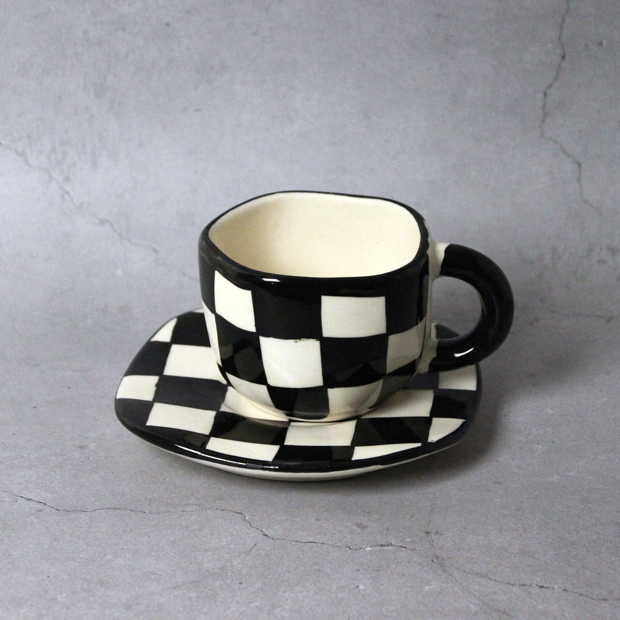 Checkered Cup and Saucer Set- For Tea & Coffee