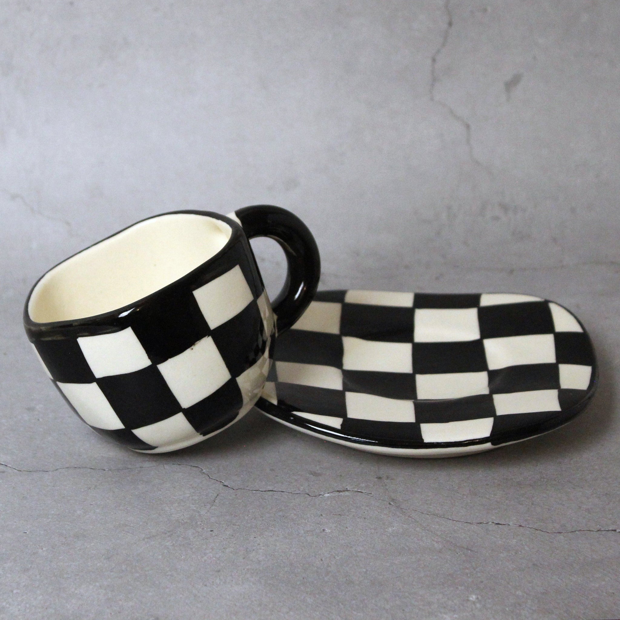 Checkered Cup and Saucer Set- For Tea & Coffee