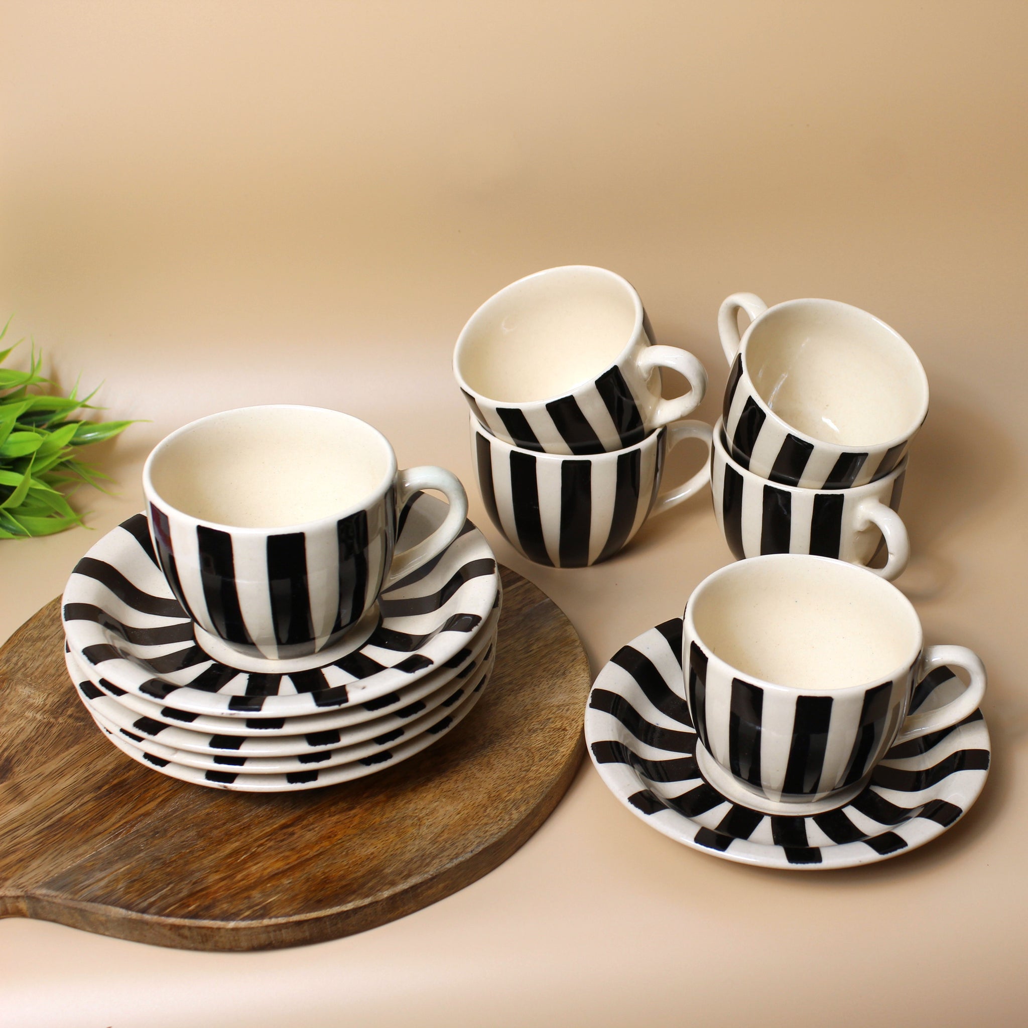 Monochrome Tea Serving Set with Kettle , Milk pot (set of 15)