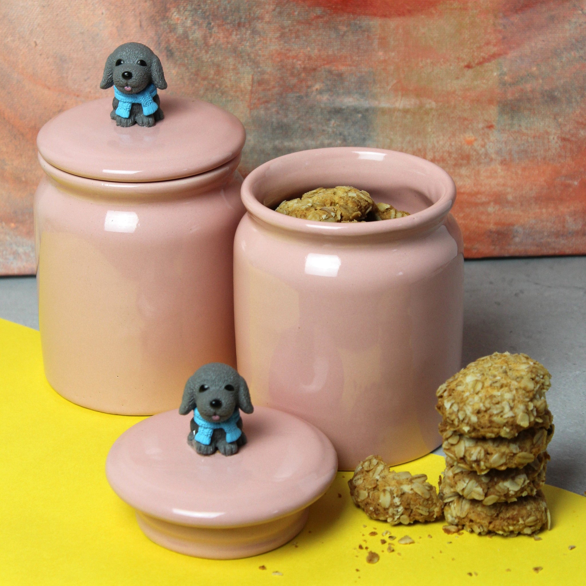 Paws & Pink Ceramic Jars – Set of 2 for Snacks Storage