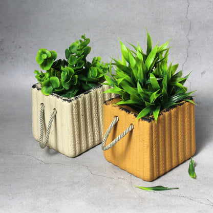 Carry Bag Planters – Unique Ceramic Pots set of 2 Sand & Beige colored planters
