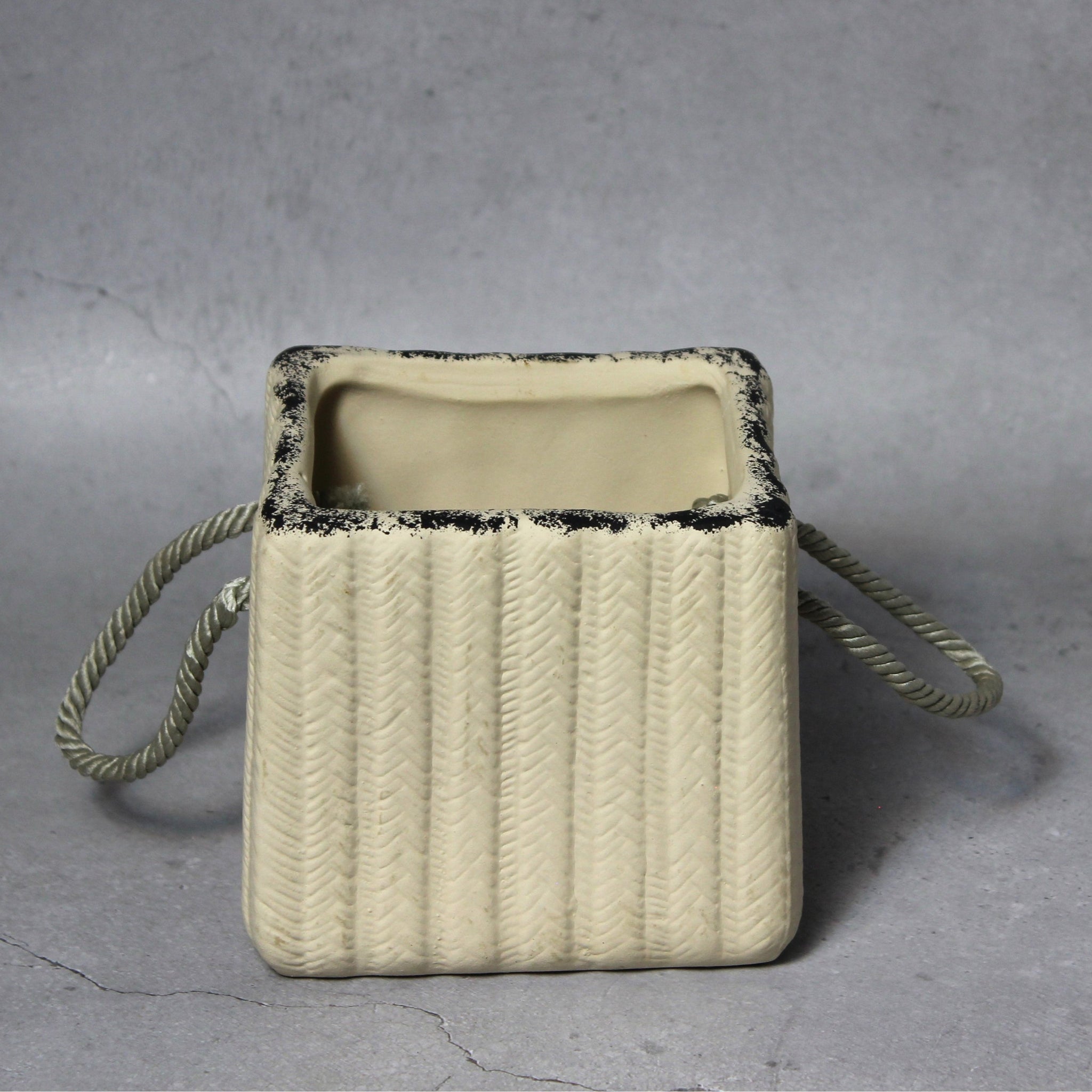 Carry Bag Planters – Unique Ceramic Pots set of 2 Sand & Beige colored planters