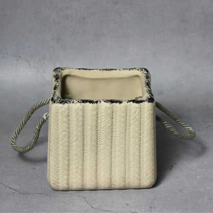 Carry Bag Planters – Unique Ceramic Pots set of 2 Sand & Beige colored planters