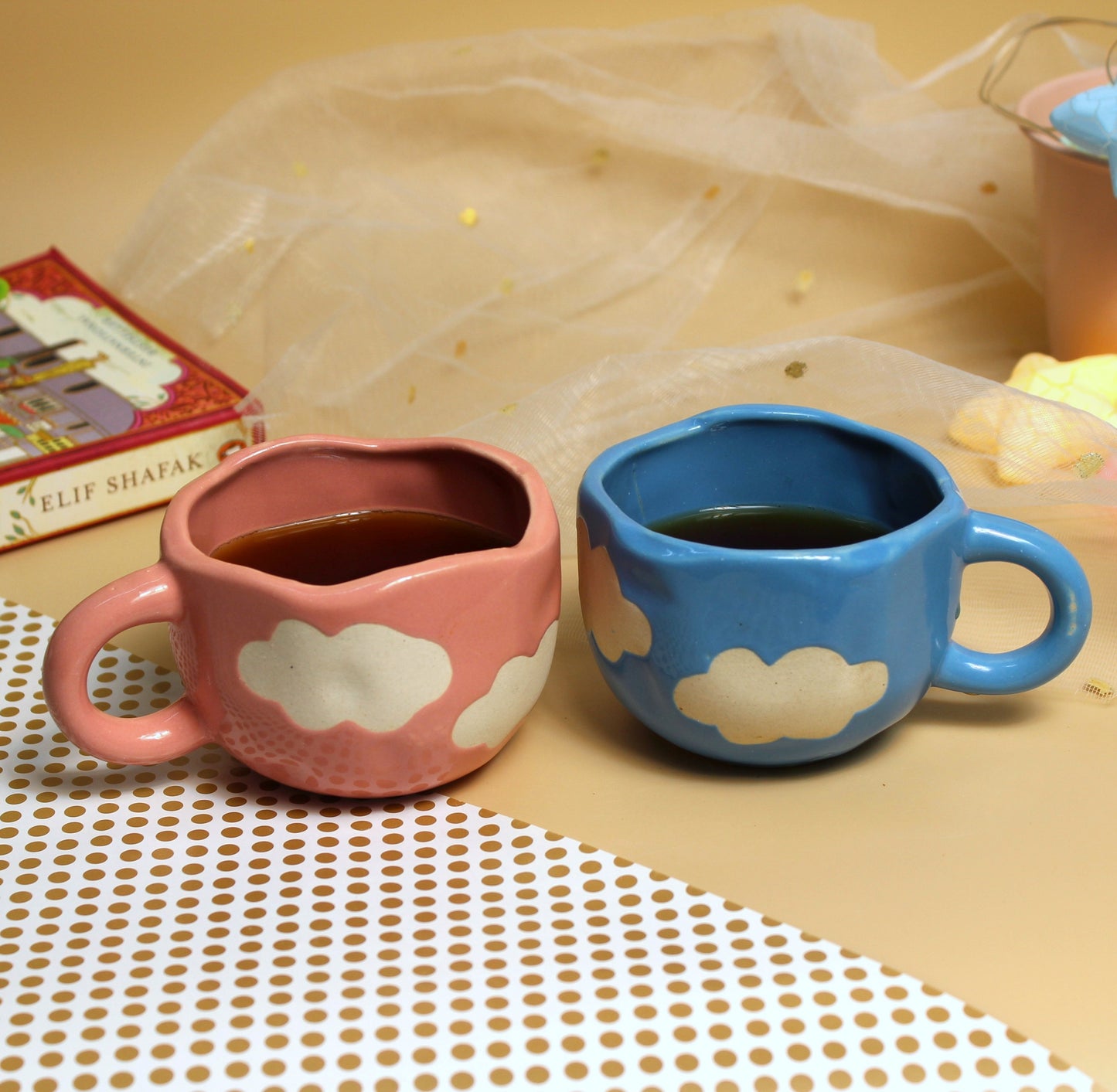 Sky Bliss Cloud Cups – Set of 2 Pink & Blue Ceramic Cups