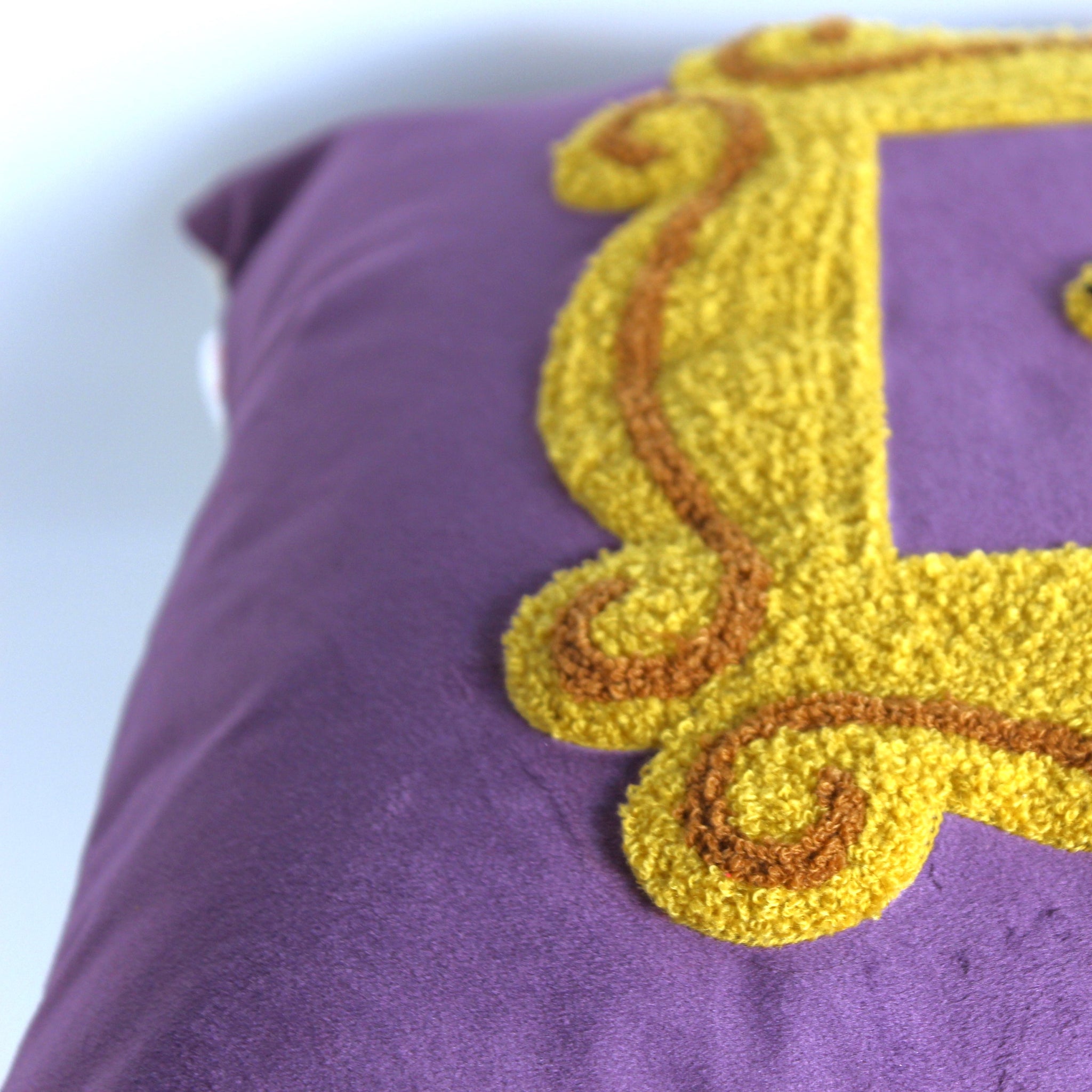 Monica's Door Cushion Cover-  (Purple, Yellow Embroidered)