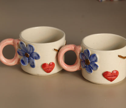Daisy Blooms cup Set- Embossed Design, Ivory