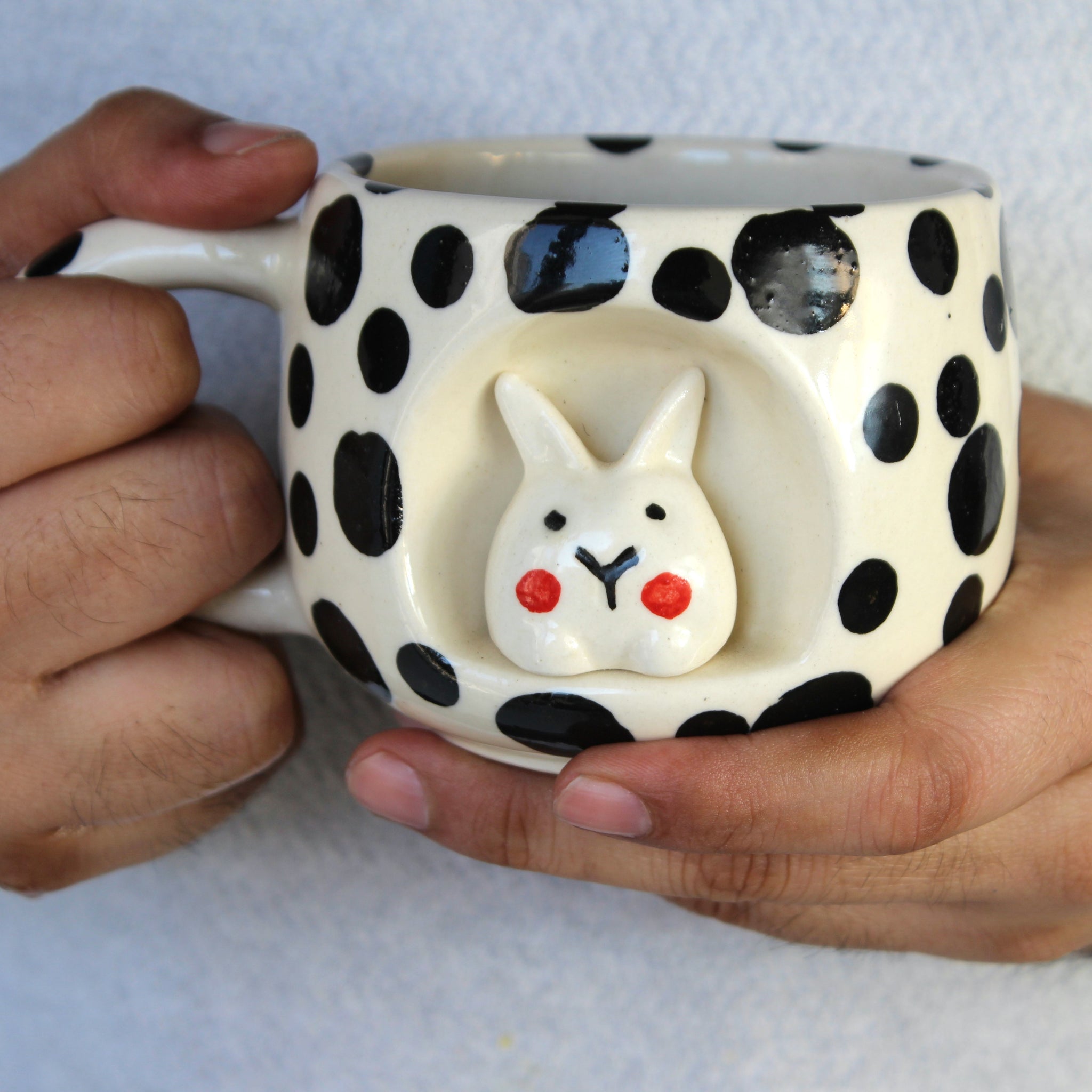 Bunny Hole Mug- Black dotted Coffee , Milk Mug