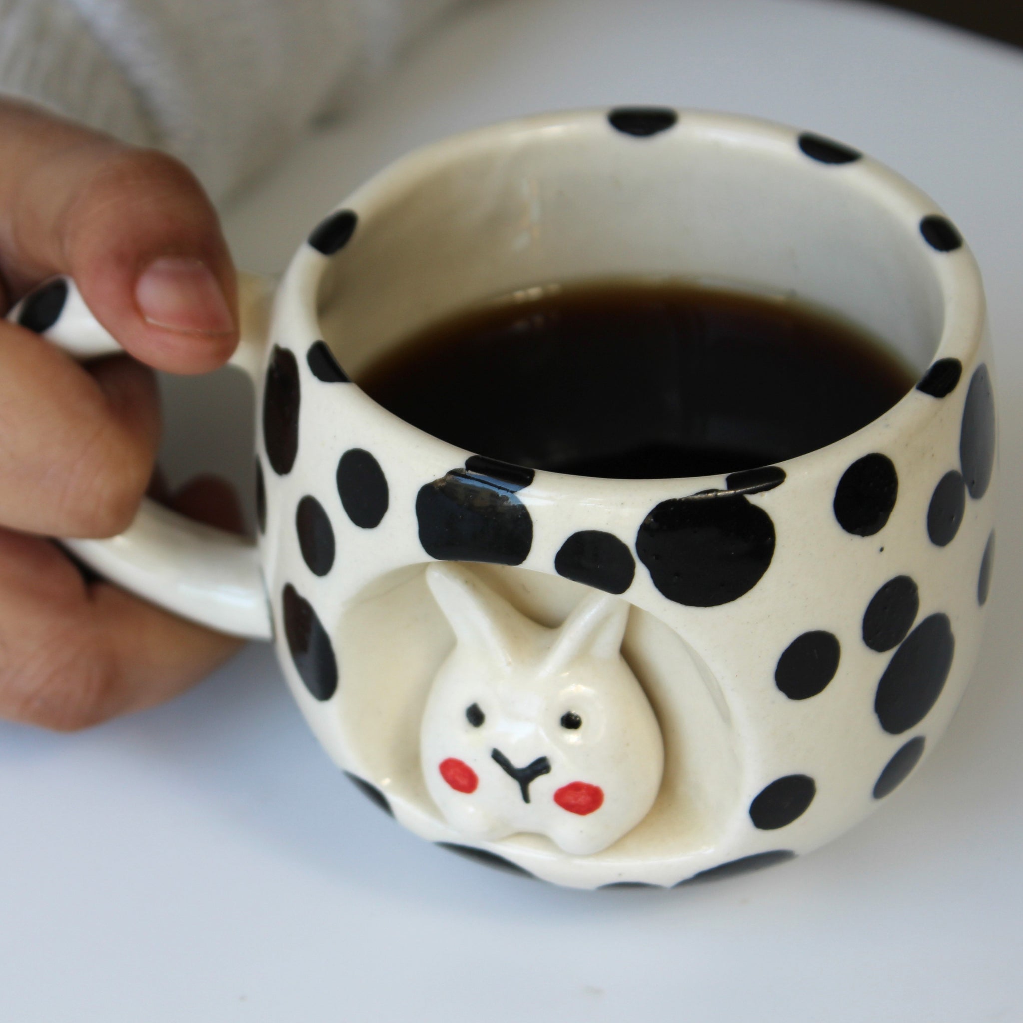Bunny Hole Mug- Black dotted Coffee , Milk Mug