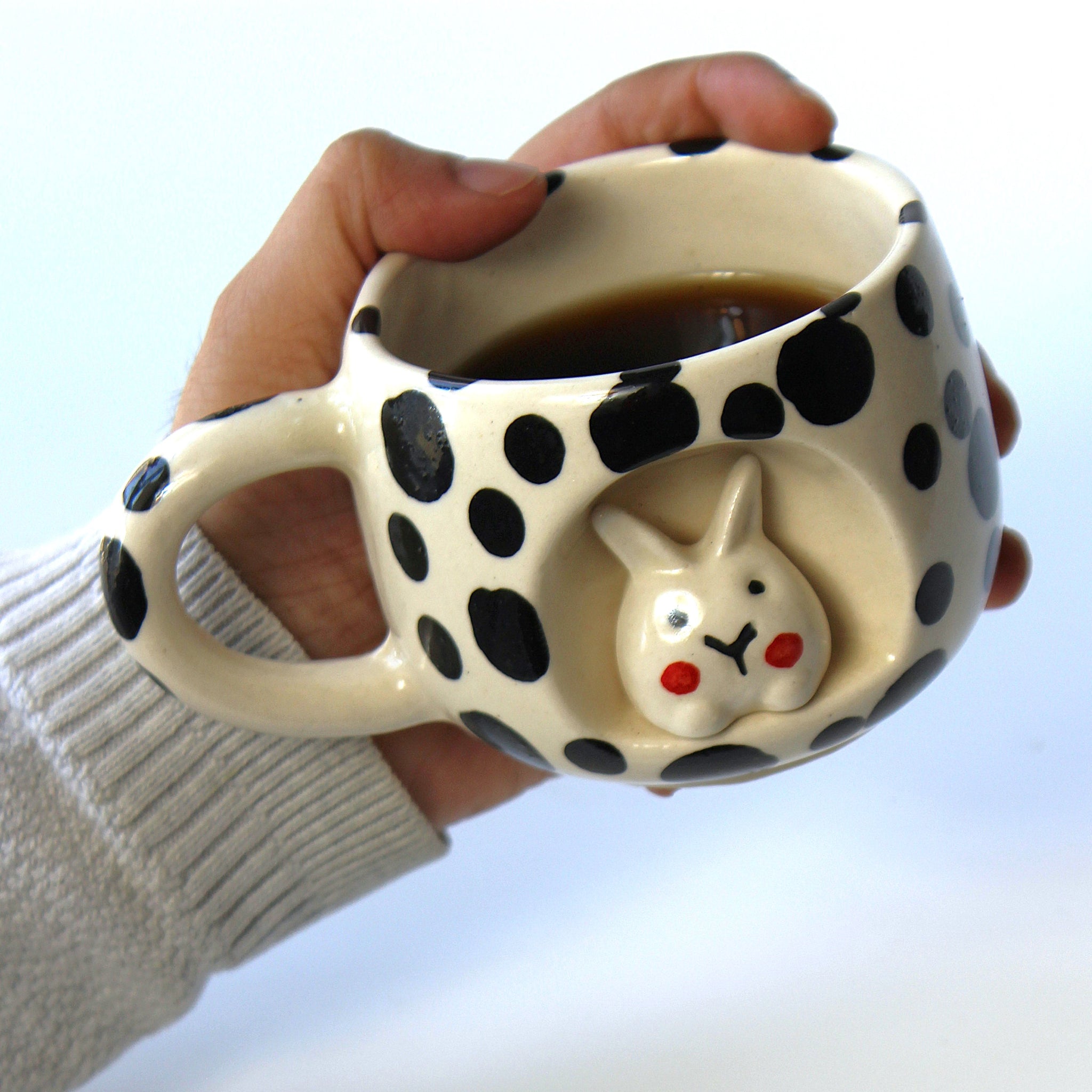 Bunny Hole Mug- Black dotted Coffee , Milk Mug
