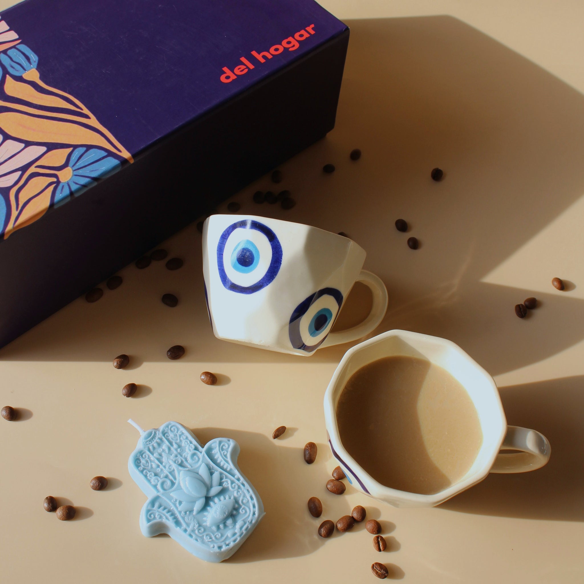 Good Vibes Gift Set- Evil eye Mugs & Hamza Candle