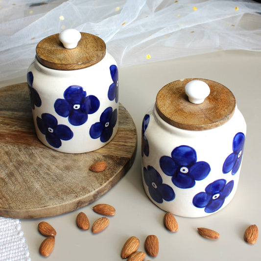 Blue Flowers Ceramic Jar Set- Air tight, 650ml