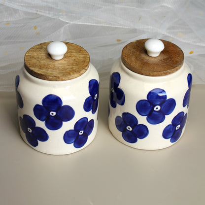 Blue Flowers Ceramic Jar Set- Air tight, 500ml