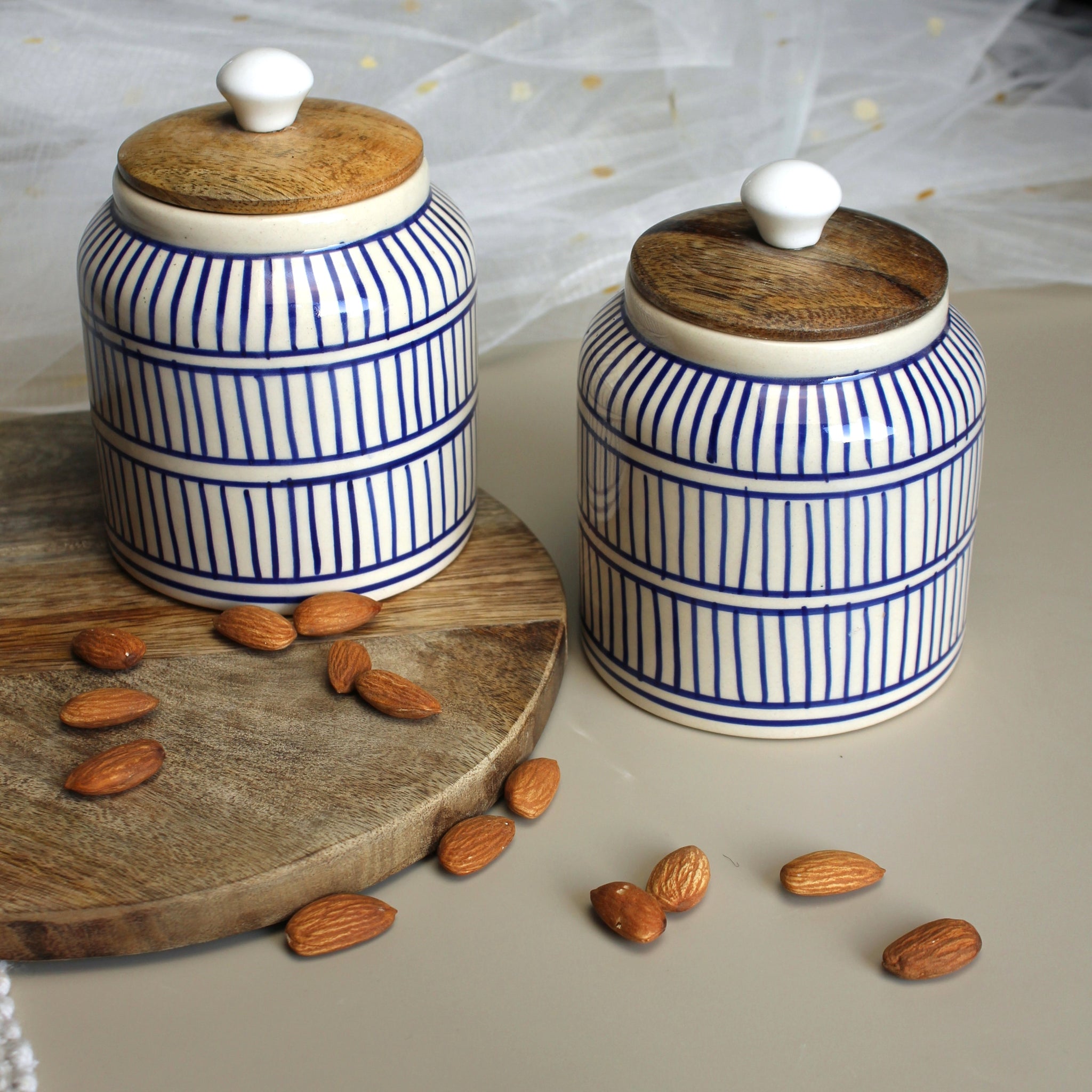 Stripes Ceramic Jar Set- Air tight, 650ml