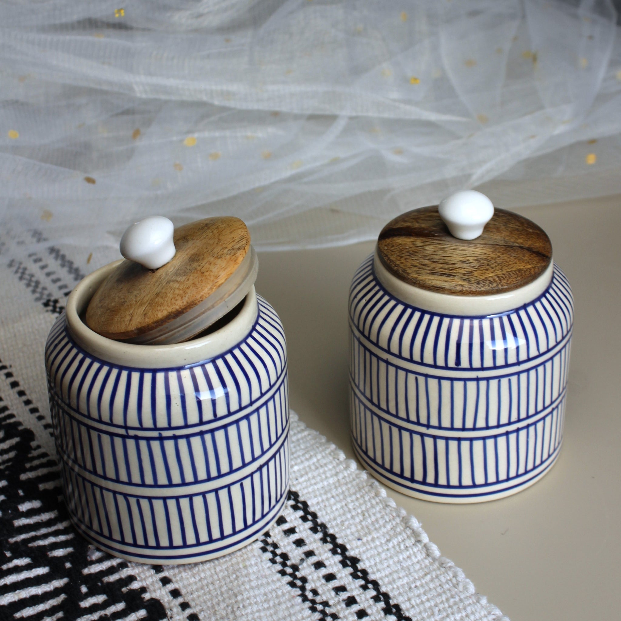 Stripes Ceramic Jar Set- Air tight, 650ml