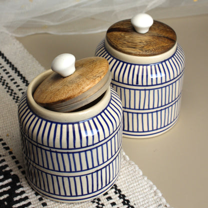 Stripes Ceramic Jar Set- Air tight, 650ml
