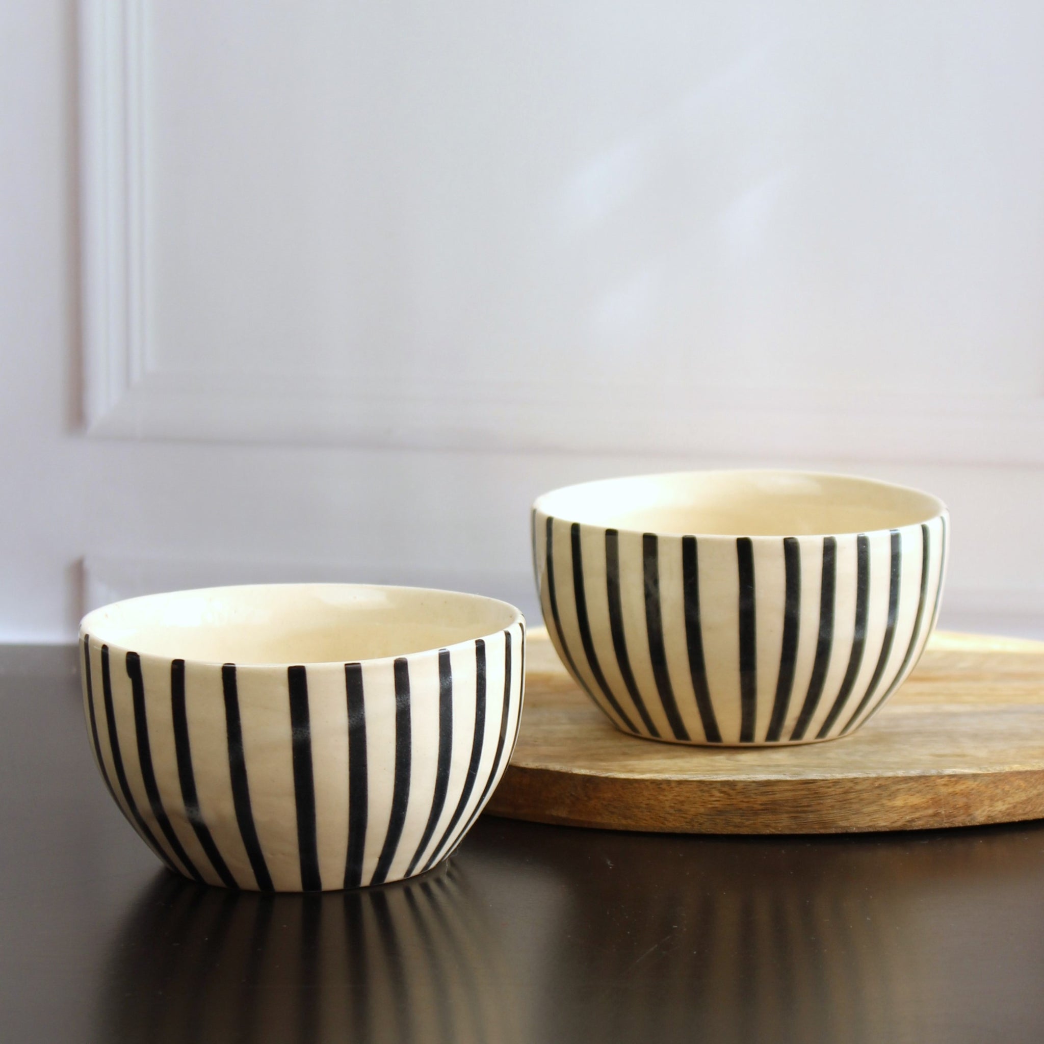 Midnight Stripe Ceramic Bowl( Set of 2)- Small Multipurpose Bowls