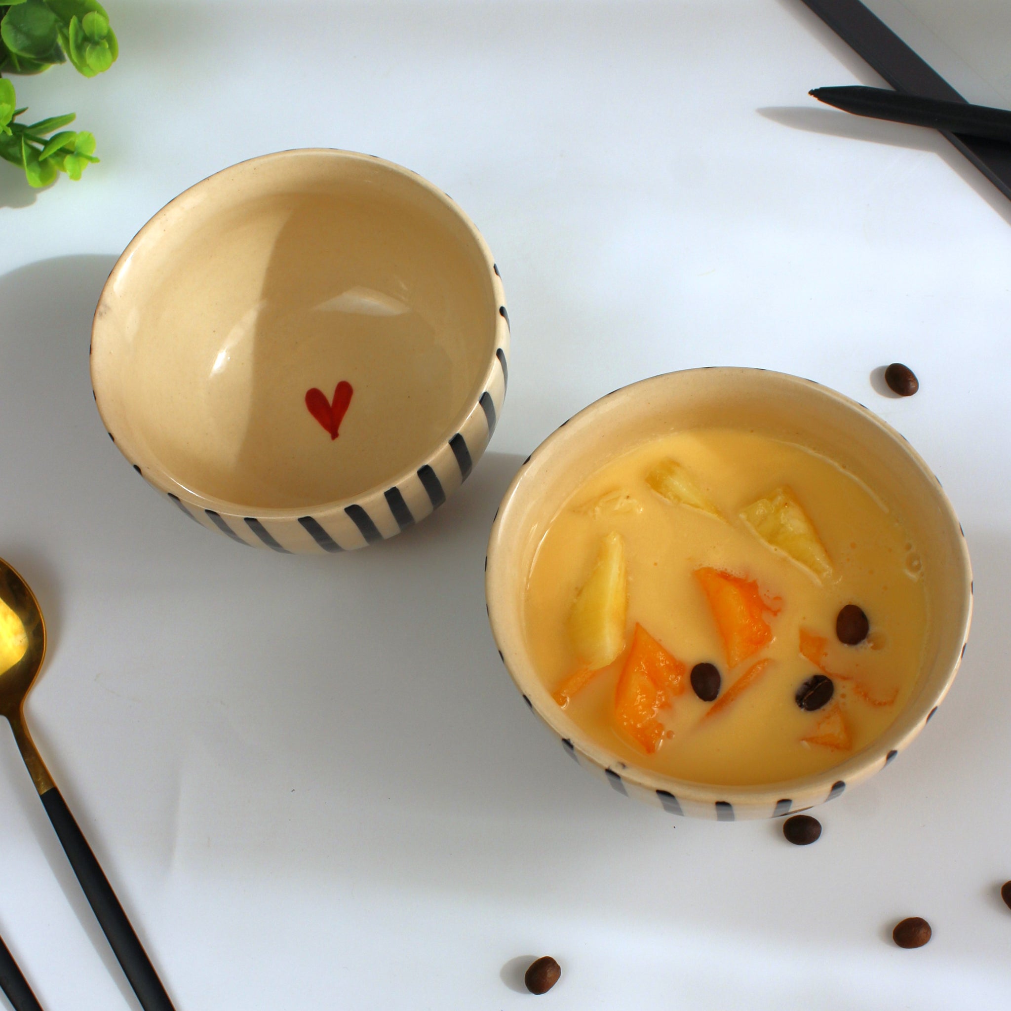 Midnight Stripe Ceramic Bowl( Set of 2)- Small Multipurpose Bowls