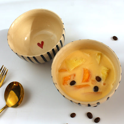 Midnight Stripe Ceramic Bowl( Set of 2)- Small Multipurpose Bowls